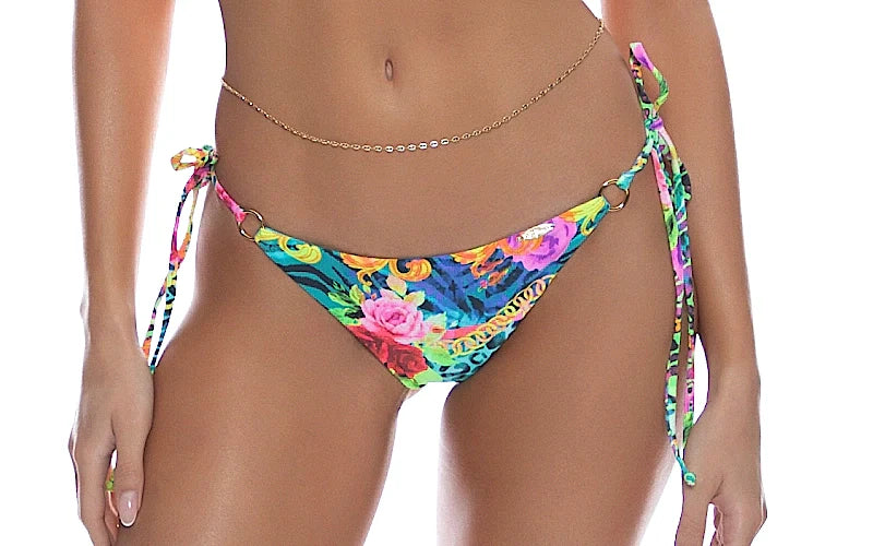 Ring Strap Triangle-Ring Seamless Wavy Ruched Tie Side Bikini
